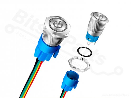 Drukknop (aan/uit) metaal IP65 waterdicht rond 16mm rood